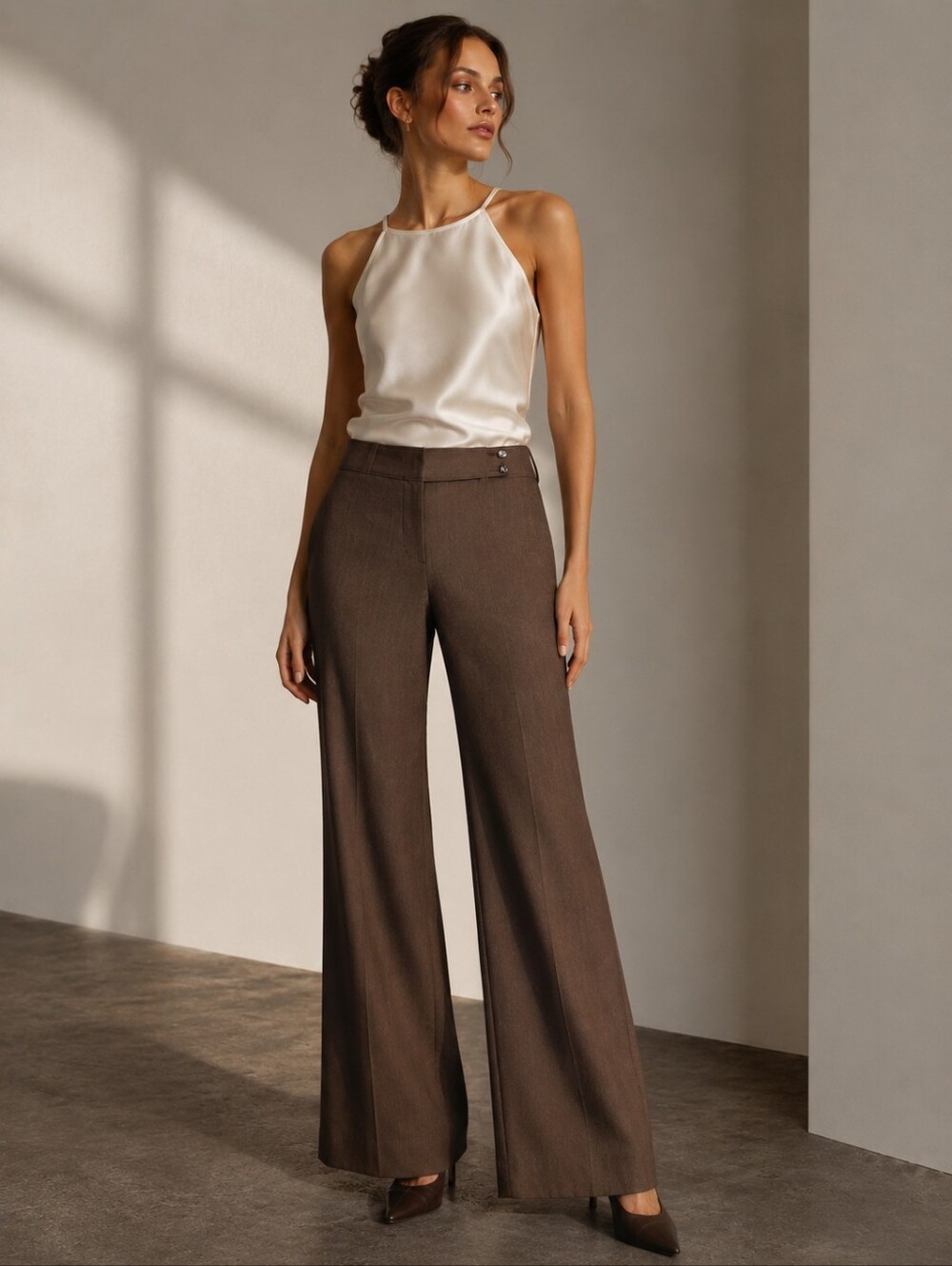 ❤️ NWT! FABRIZIO GIANNI WIDE LEG TROUSERS / PANTS, BROWN, 6 (28)